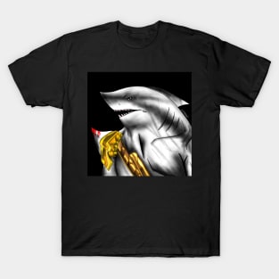 shark knight in gold armor ecopop wallpaper in the ocean T-Shirt